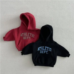 2025 inverno nuovi bambini felpa con cappuccio più velluto spesso ragazze ragazzi lettere felpa con cappuccio bambino caldo pile top bambini abbigliamento casual 1