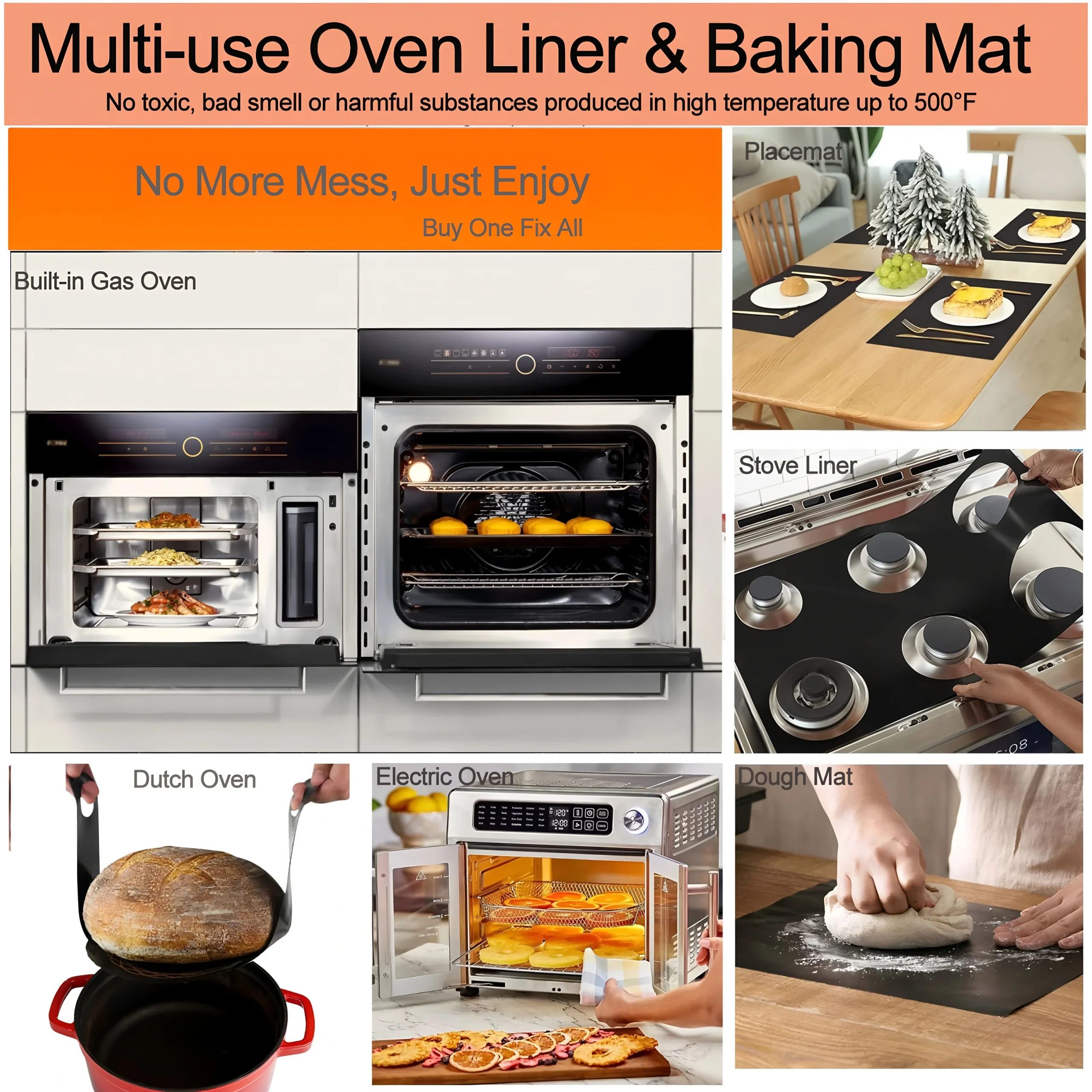 Fodere inferiori per forno Tappetini per barbecue antiaderenti Fodera per tostapane da cucina riutilizzabile Friggitrice ad aria Carta da forno resistente al calore 6