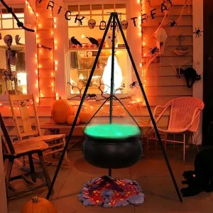 Halloween Outdoor decor calderone da strega con treppiede e luci secchio di caramelle ciotola di plastica Halloween Horror Carnival Party Decor 1