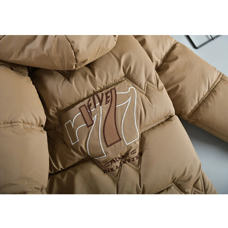 -30 ℃ 2025 Giacca invernale per ragazzi adolescenti Peluche spessa Prevenzione del freddo Stampa di lettere Con cappuccio Giubbotti da esterno in cotone per 6-14 anni 6