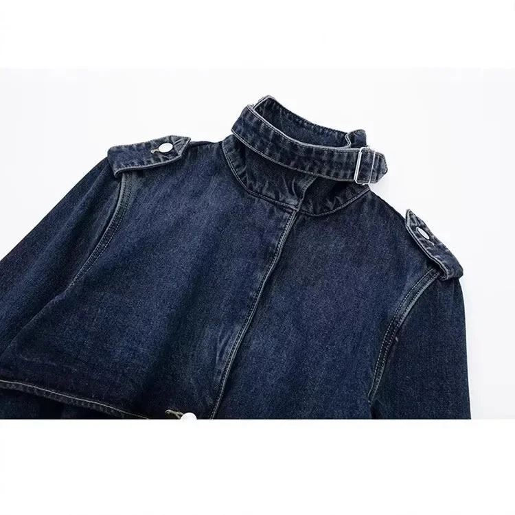 Elegante cappotto lungo stile denim con cintura Cappotto stile business casual da donna transfrontaliero 2