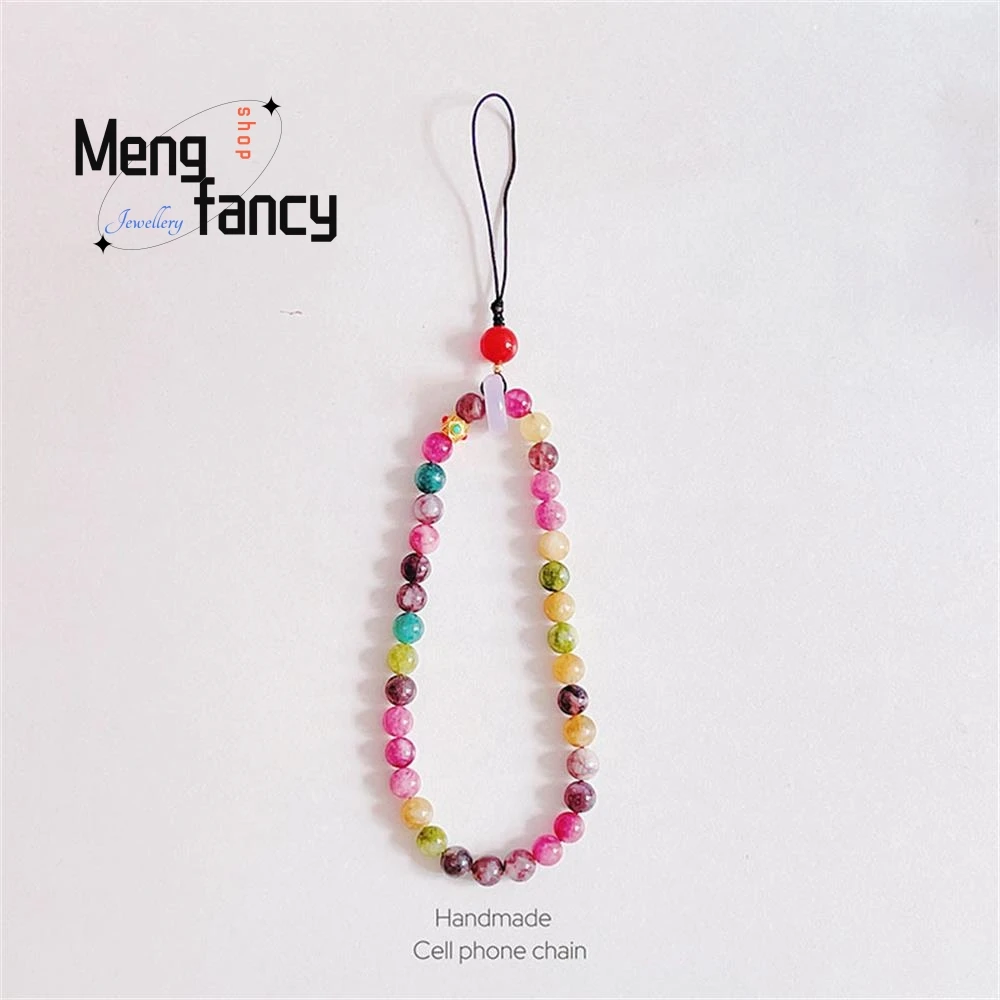 Perline di tormalina naturale catena di telefoni cellulari studenti nuovi gioielli di moda popolari con anello di pace in calcedonio semplice cinese 2