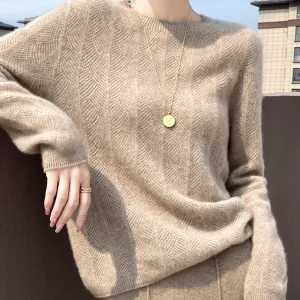 Autunno Inverno Donna Maglione di cachemire Manica lunga O-Collo Pullover 100% lana merino Maglieria Basic Hollow Maglione Coreano Popolare 1