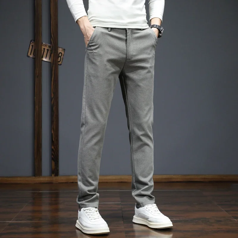 Pantaloni casual da uomo nuovi autunno inverno moda coreana pantaloni slim fit dritti elasticizzati pantaloni sportivi di alta qualità tinta unita maschile 2