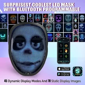 Halloween Natale Carnevale Costume Gioco per feste Maschere per bambini REGALO decorativo Bluetooth RGB Light Up LED Maschera Immagine fai da te Animazione Testo 1