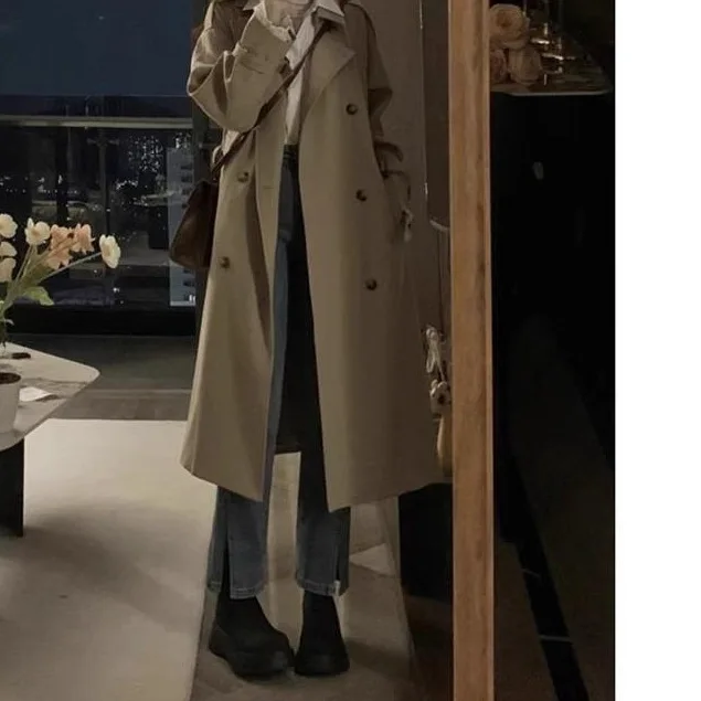 Vendita calda della stagione Cappotto di media lunghezza da donna Primavera Autunno Stile Giacca a vento stile britannico Fibra di poliestere Manica intera Flip Co 3