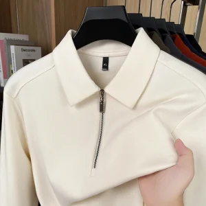 2025 Nuova polo da uomo T-shirt a maniche lunghe con mezza cerniera Colletto tinta unita Top autunno/inverno 1