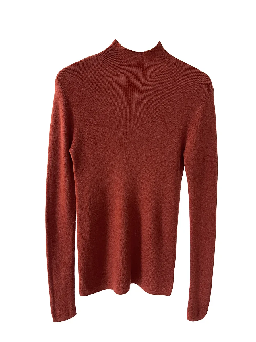 BirdTree, maglione sottile sottile sottile 100% lana, collo finto a maniche lunghe da donna, top elastico alto con fondo senza cuciture, autunno inverno 2025 T46985QM 5