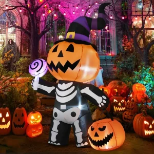 6FT luminoso zucca gonfiabile di Halloween cranio corpo decorazioni esterne gonfiare zucca da cortile per decorazioni per feste da giardino 1