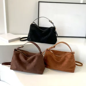 Borsa a tracolla retrò Nuova borsa a tracolla smerigliata testurizzata Borsa con tracolla regolabile Borsa da lavoro da viaggio in pelle scamosciata da donna 1