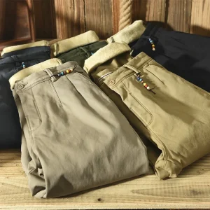 HIQOR 2025 Pantaloni Invernali da Uomo Flacee Uomo Cotone Solido Allentato Casual Pantaloni Stile Safari Tasca Cachi Verde Esercito Pantalone da Lavoro 28-38 1