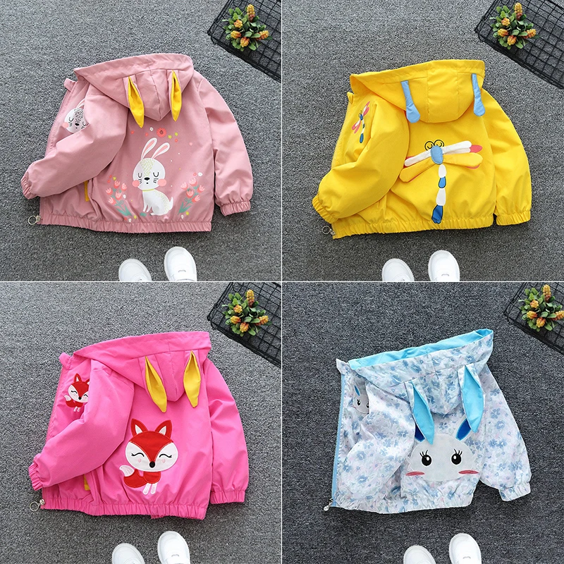 Giacca a vento per ragazze Cappotto con cerniera con cappuccio Capispalla per ragazzi 1 2 3 4 5 6 anni Abbigliamento per bambini Cartoon Giacca per bambini Autunno Casual 2