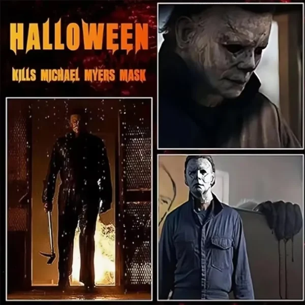 Halloween Michael Myers Mask spaventoso Killer Full Head Mask Creepy Fire Burn Scar Latex Face Mask Cosplay Costume Party puntelli coltello 5