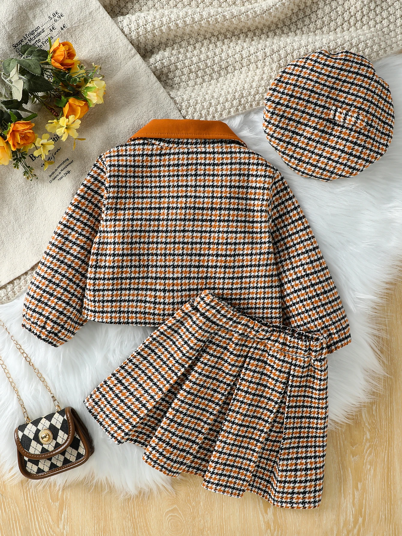 3 pezzi bambini ragazze abbigliamento autunno/inverno nuovo vestito coreano ragazze temperamento giacca e gonna scozzese set + cappello moda bambino per 1-6 anni 2