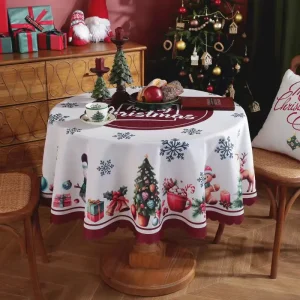 1pc Tovaglia Di Natale Rotonda Bianca Pupazzo di Neve Impermeabile Oilproof 2025 Nuovo per Ornamento di Natale Capodanno Decorazione Della Tavola Da Pranzo 1