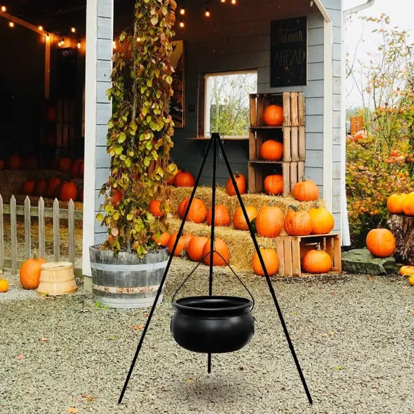 Calderone per streghe all'aperto per decorazioni di Halloween su treppiede Ciotola per streghe in plastica nera Party Hocus Pocus Secchio per caramelle per cortile L J5P9 5