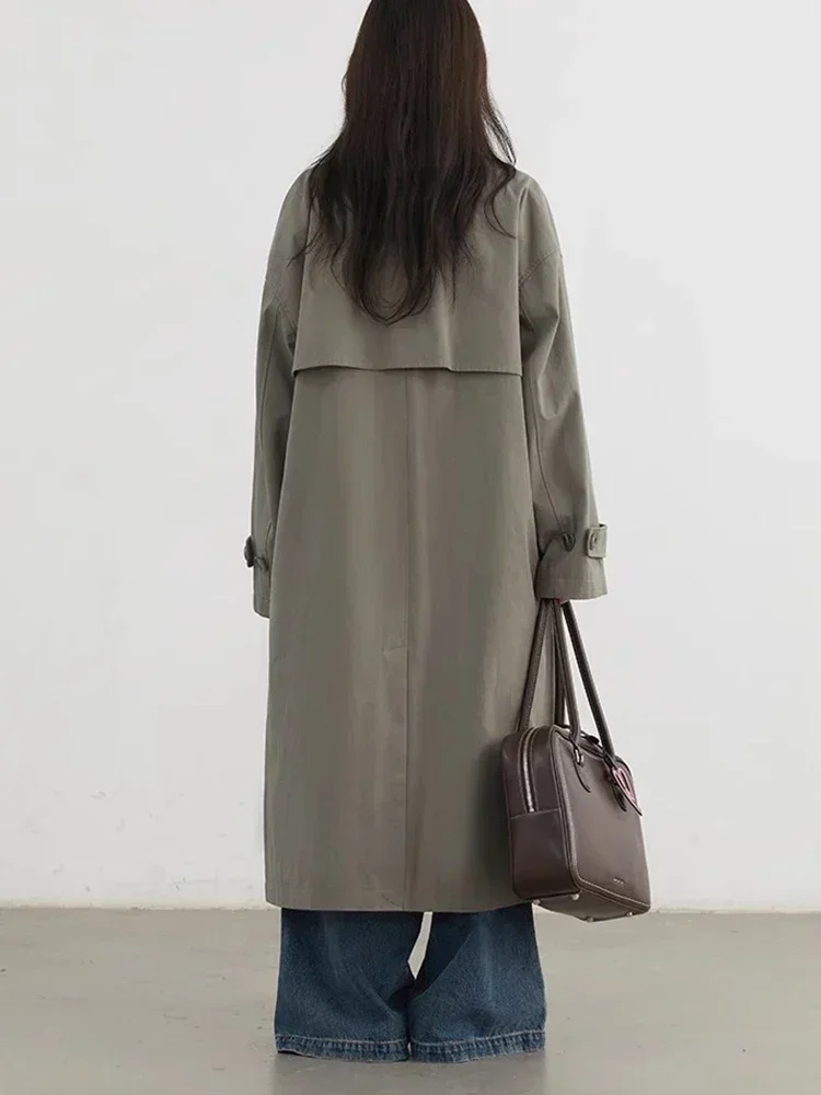 CHIC VEN Trench lungo da donna Allentato Casual Nuovo monopetto con clip in cotone Giacca a vento da donna Cappotto da donna Autunno Inverno 2024 6