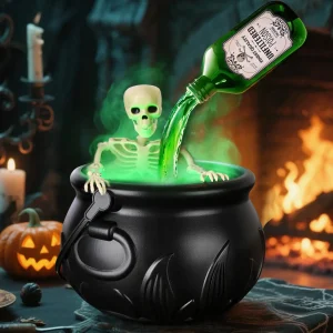 WitchCauldron di Halloween con luce LED e nebulizzatore Decorazione scheletro per feste spettrali di Hocus Pocus, casa, feste di Halloween 1