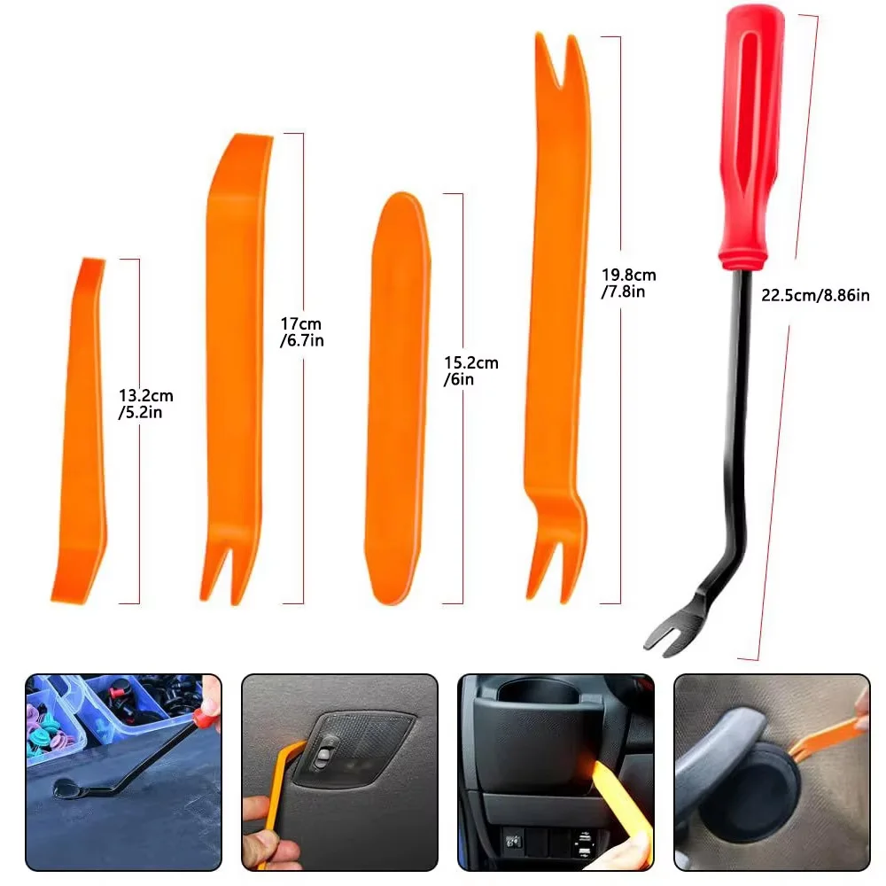 Clip di fissaggio per autoveicoli e kit di morsetti per rivestimento del pannello della porta Copertura del motore del paraurti Clip di spinta Strumento di rimozione dei elementi di fissaggio del pannello della porta 2