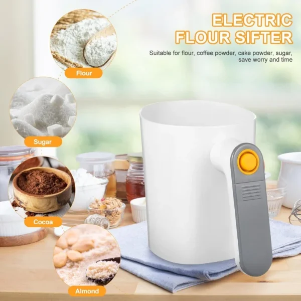 Setaccio per farina elettrico Filtro per shaker per polvere portatile per zucchero a velo Cottura di pasticceria Strumenti per setacciatura Setaccio per farina 4