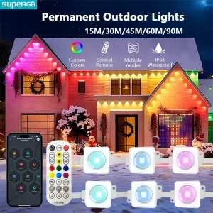 Luci per grondaia da 300 piedi 180 LED Luci esterne permanenti RGB intelligenti Illuminazione per grondaia impermeabile per decorazioni quotidiane per le vacanze sul tetto della casa 1