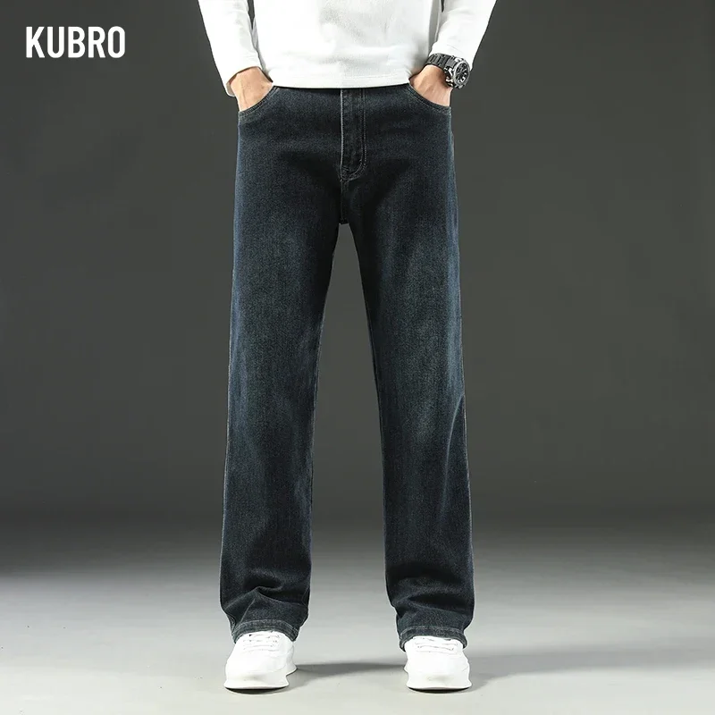 KUBRO 2025 Nuovi jeans da uomo autunno e inverno larghi comodi dritti business casual versatili pantaloni da lavoro a gamba larga 4