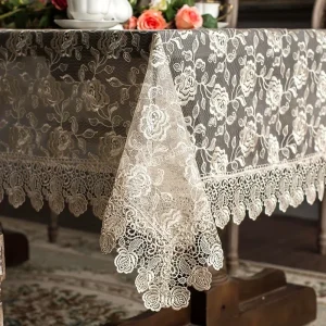 Tovaglia filato di vetro copritavolo da pranzo ricamato pizzo romantico europa tovaglia Hollow trasparente rosa copertura antipolvere per la casa 1