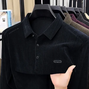 T-shirt a maniche lunghe da uomo autunno e inverno 2025 T-shirt da uomo di mezza età business casual di fascia alta in tinta unita 1