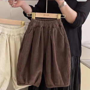 Pantaloni imbottiti in pile di velluto a coste per bambini 2025 Autunno Inverno Ragazzi e ragazze Pantaloni Harun coreani Pantaloni casual larghi 1