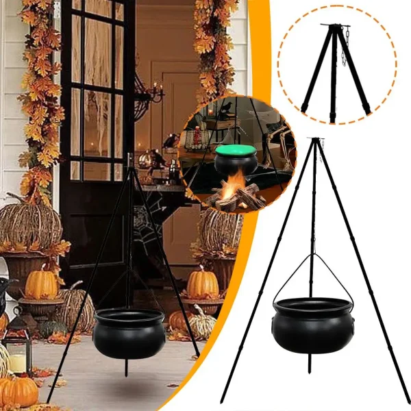 Calderone per streghe all'aperto per decorazioni di Halloween su treppiede Ciotola per streghe in plastica nera Party Hocus Pocus Secchio per caramelle per cortile L J5P9 3