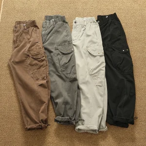 2025 Autunno e Inverno New American Retro Heavyweight Elastico in vita Pantaloni cargo da esterno Pantaloni larghi casual con fascia alla caviglia da uomo 1