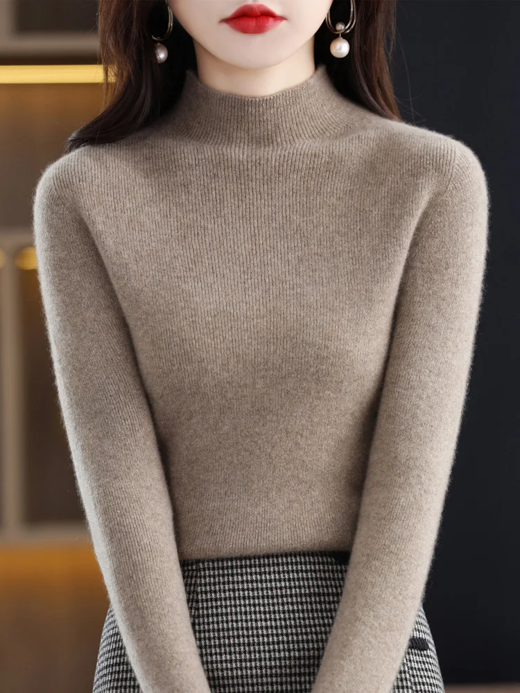 maglione da donna 100% lana merino collo a lupetto pullover in cashmere manica lunga ropa mujer qualità di base primavera autunno abbigliamento top 4