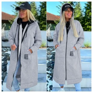Felpa sportiva in pile con cappuccio casual da donna taglie forti Giacca a vento in tinta unita con cerniera a maniche lunghe alla moda da donna 1