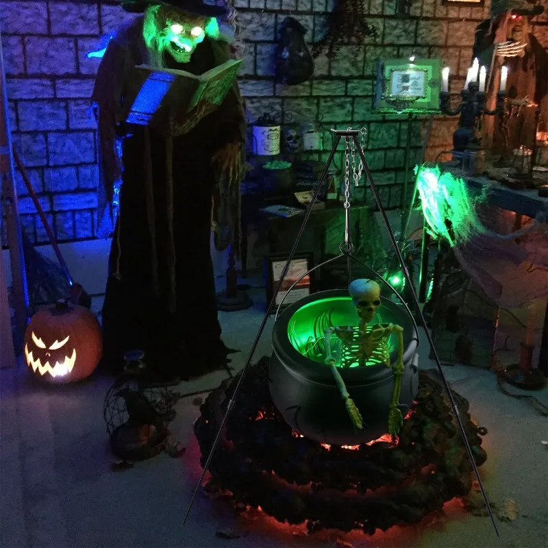 Decorazione di Halloween Calderone da strega grande per esterni su treppiede con luci Secchio per caramelle Decorazione per feste di carnevale horror per falò di Halloween 2