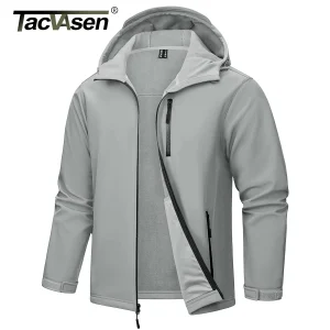 TACVASEN Giacca Softshell con cappuccio Giacca antipioggia impermeabile da uomo Giacca da lavoro foderata in pile Trekking all'aperto Escursionismo Giacca a vento da uomo 1