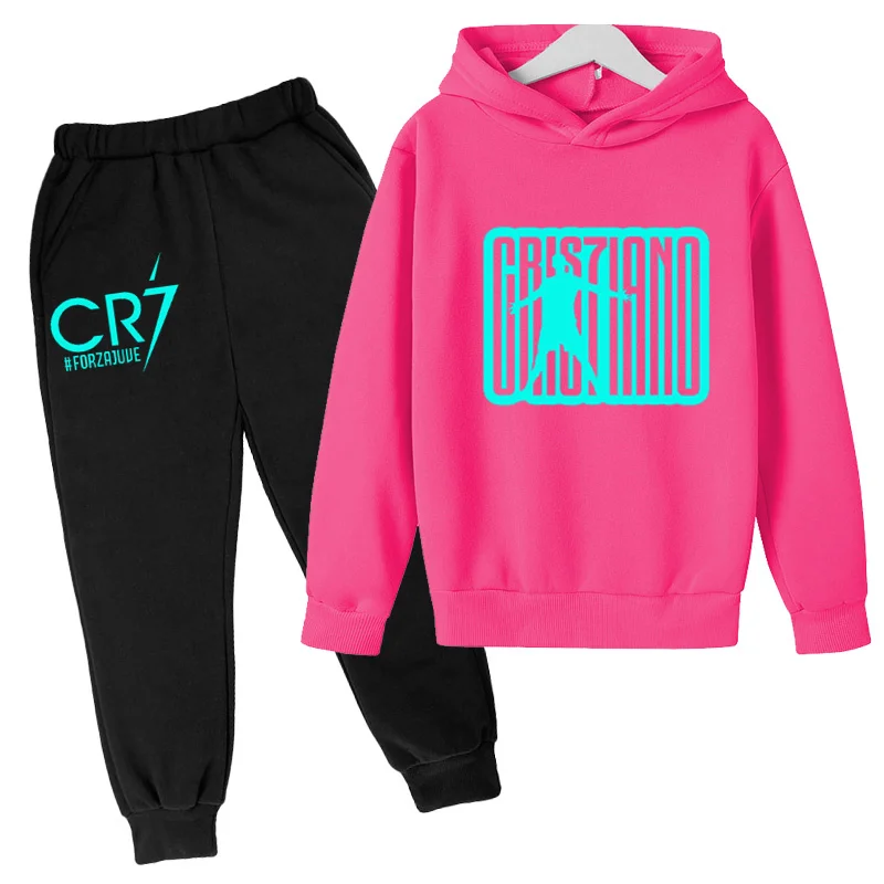 Abbigliamento per bambini 3-12Y felpa con cappuccio Football CR7 Print felpa Top + pantaloni 2P ragazzi ragazze bambino cappotto sportivo Set da Jogging Casual 6