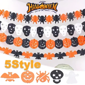 3 m Halloween Appeso Ghirlanda Bandierine Pipistrello Zucca Fantasmi Ragno Banner di carta per la casa Decorazioni per feste di Halloween Puntelli per case horror 1