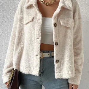 Giacca Teddy da donna con spalle scoperte e dettaglio patta autunno/inverno 1