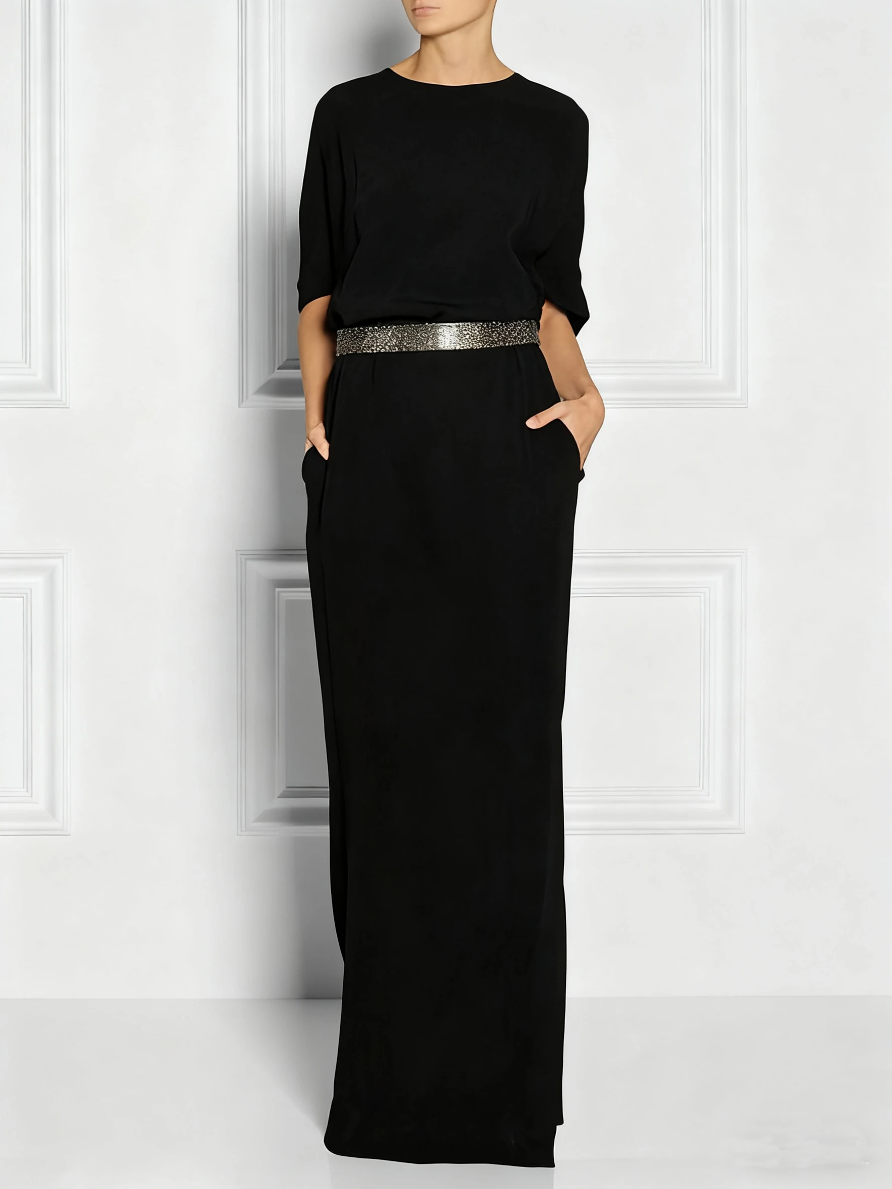 Modigirl Autunno Inverno Classico Nero Maxi Abito per Donna 2025 Elegante Festa di Compleanno Reno Pietre Abiti Allentati Vestiti Delle Donne 4