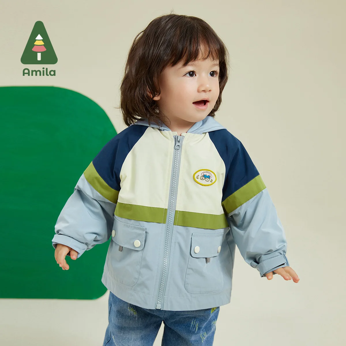 Amila Baby Jacket 2023 autunno New Contrast Color Design cuciture polsini regolabili moda Warm Girls Boys Cute Children Clothes 4
