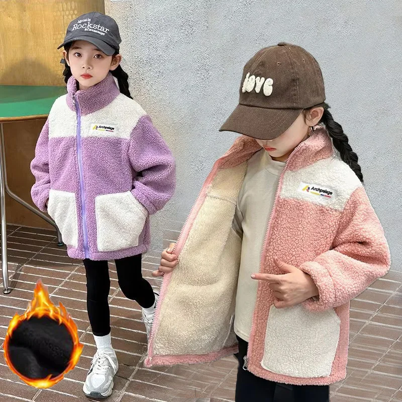 Ragazze Soffici Caldi Giubbotti Per Bambini Inverno Peluche Velluto Tuta Sportiva Per Bambini Autunno Cappotti In Pile Adolescente Moda Abbigliamento Imbottito 3-12Y 4