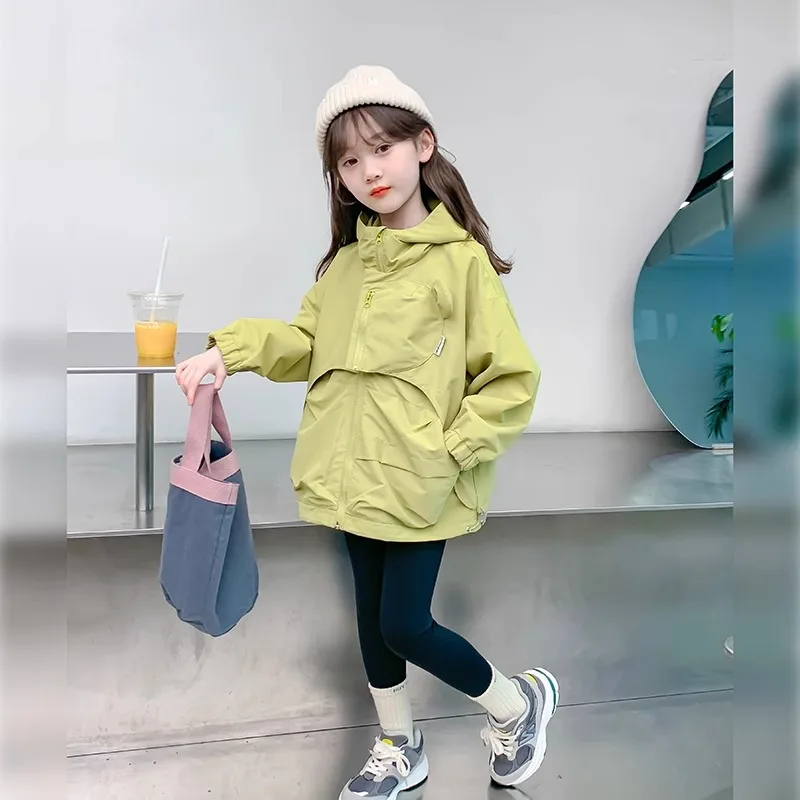 Cappotto con cerniera con cappuccio tinta unita per ragazze nuove primavera autunno per abbigliamento casual da esterno per ragazze adolescenti da 4-12 anni 4
