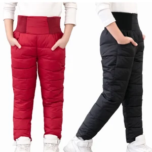 Pantaloni invernali da ragazzo per ragazza casual Pantaloni caldi spessi imbottiti in cotone Stivaletti da sci impermeabili Leggings elastici a vita alta per bambini 1