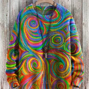 Maglione pullover lavorato a maglia casual unisex invernale Colori arcobaleno Swirl & Nebulous Art Maglioni lavorati a maglia girocollo stampati in 3D KMY27 1