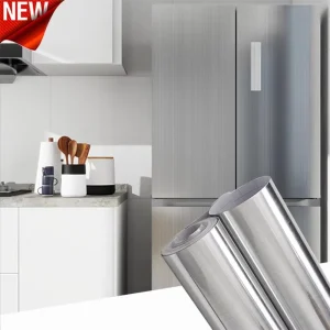 Adesivo da parete in acciaio inossidabile da 40 cm cucina soggiorno controsoffitto adesivo carta da parati frigorifero metallo spazzolato argento 1