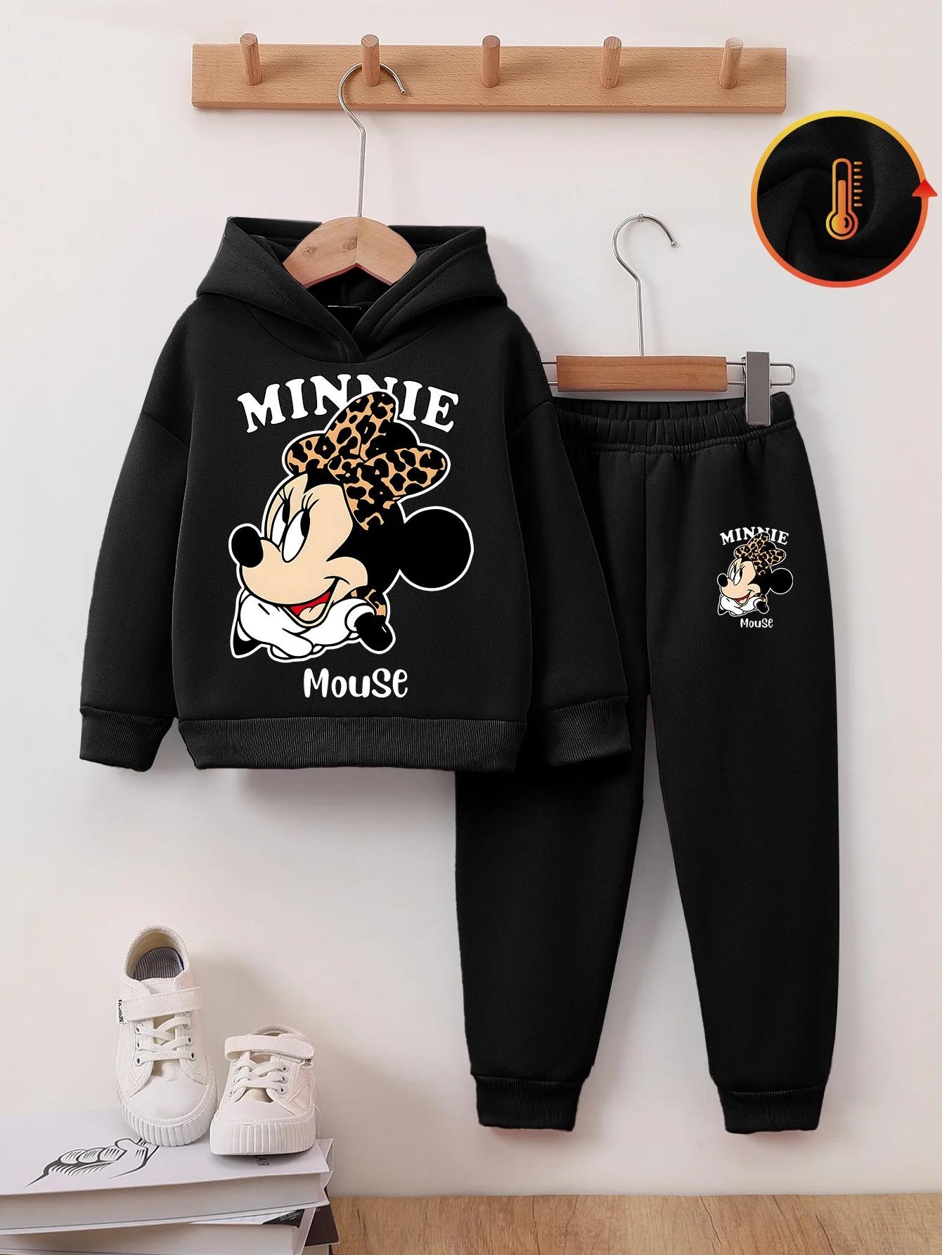 Abito pantalone a maniche lunghe in due pezzi da ragazza Disney con simpatica stampa Topolino, nuova felpa in pile con cappuccio autunno e inverno, regolare- 1
