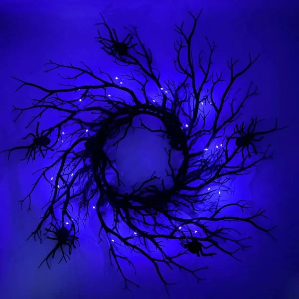 Decorazione di Halloween ghirlanda ramo nero con corde a LED ragno luce alimentata a batteria per la decorazione della parete della porta d'ingresso della casa del partito 3