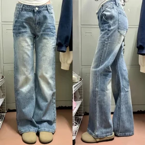 Pantaloni jeans da donna larghi slim fit American Vintage 2025 Autunno Inverno Nuovo stile a vita alta svasato gamba larga lunghezza del pavimento 1