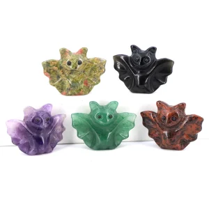 Mini statua di pipistrello di cristallo da 1,5 pollici, statuetta di animali intagliati in pietra naturale per la decorazione domestica, accessori per gioielli, artigianato, regalo di Halloween 1