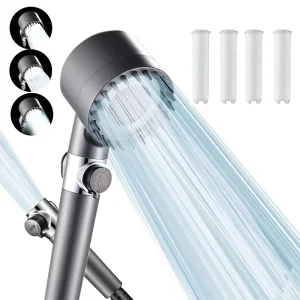 Soffione doccia portatile a 3 modalità con spazzola per massaggio filtri in cotone One-click Stop soffione doccia ad alta pressione a risparmio idrico per il bagno 1